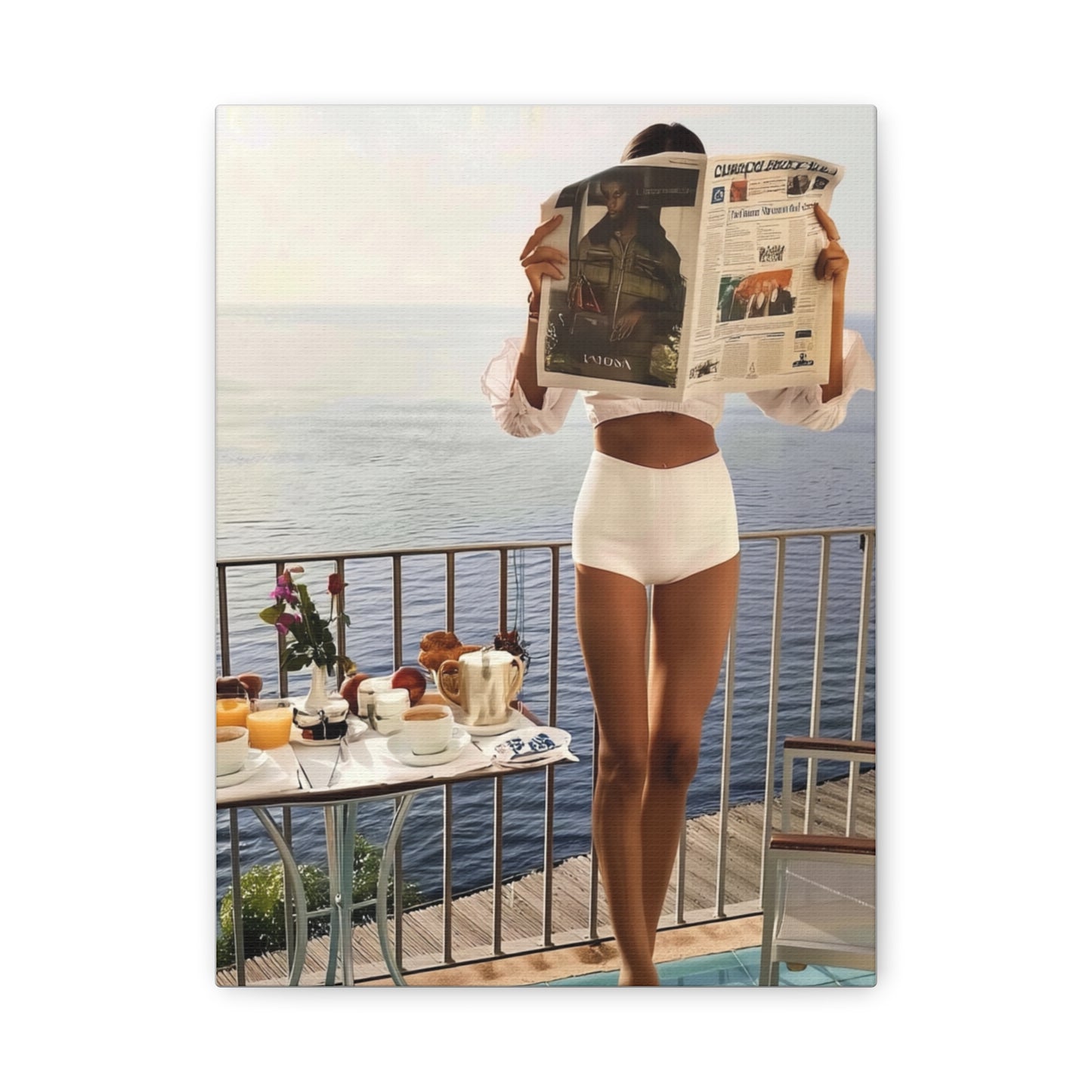 Woman Reading Newspaper Canvas Print